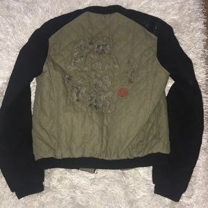 Zara quilted bomber jacket with leather accents